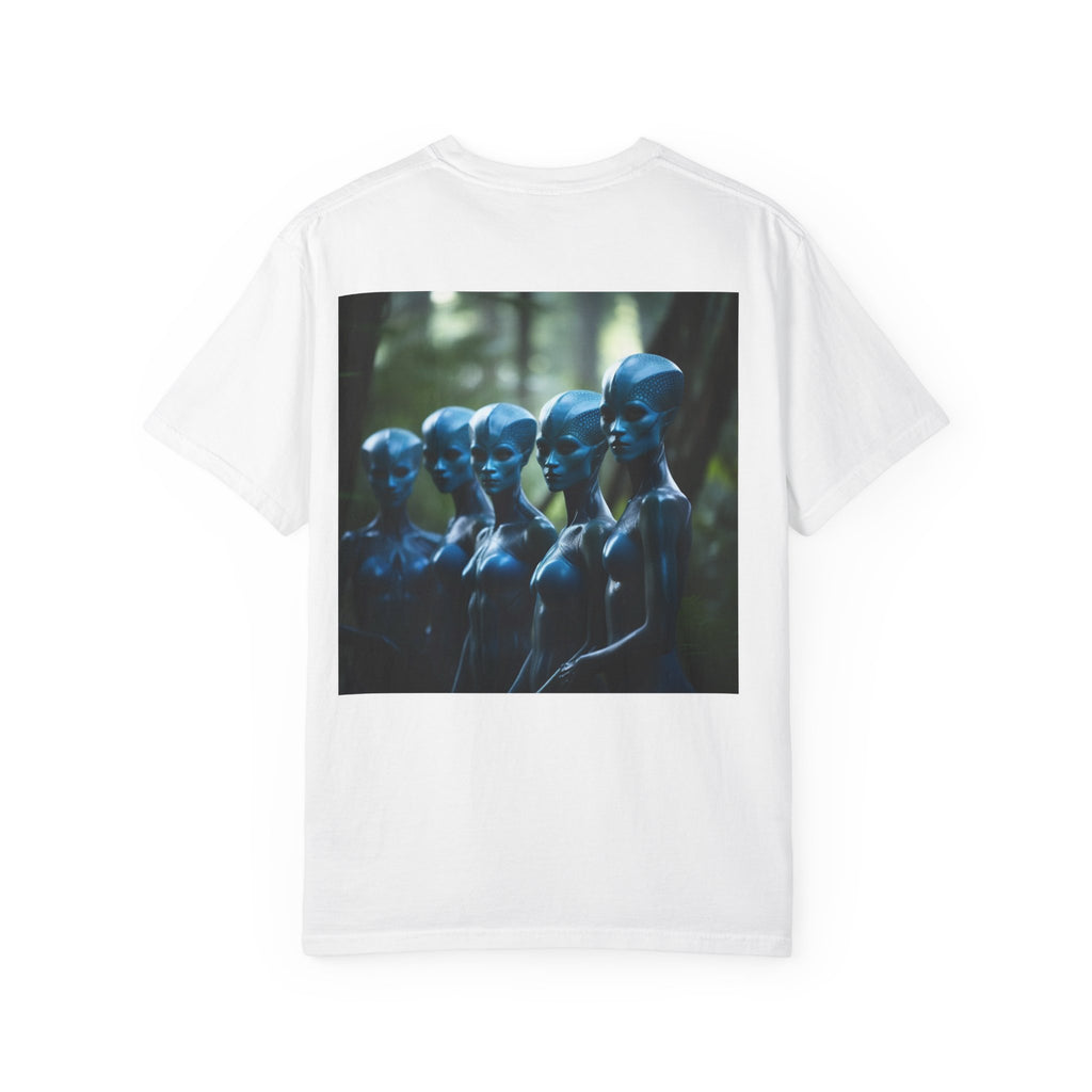 Blue Alien Mannequins T-Shirt | Sci‑Fi Surreal Artwork
